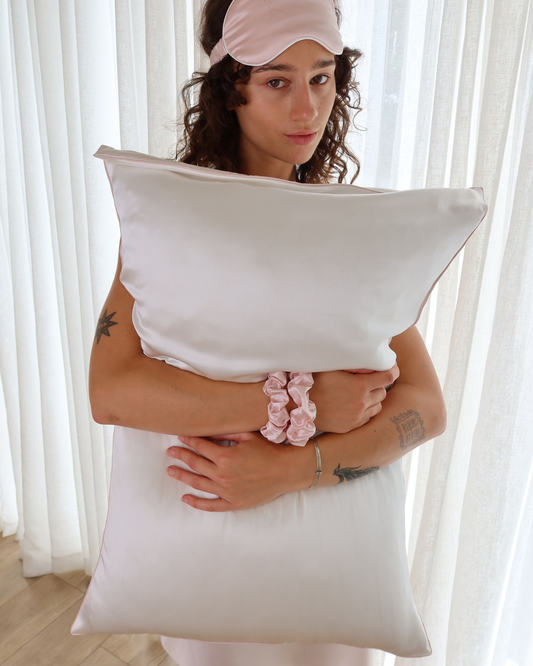 Silk Pillowcase - White + Heavenly Pink